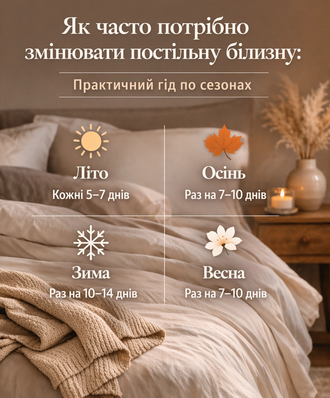 Як часто потрібно змінювати постільну білизну: інфографіка по сезонах