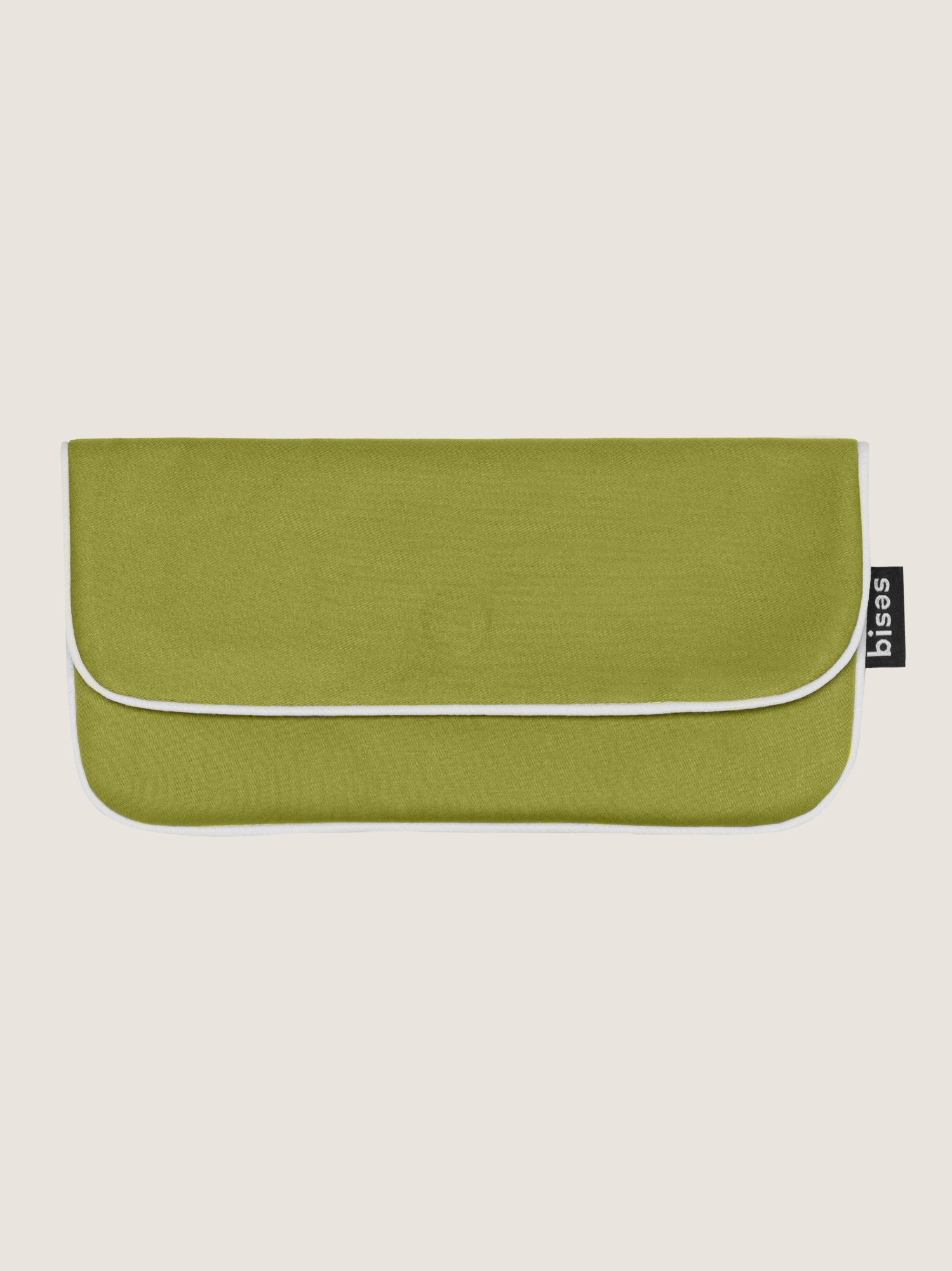Чохол до сатинової маски для сну Bises Dreamline у відтінку Pistachio Green з молочним кантом, вигляд спереду
