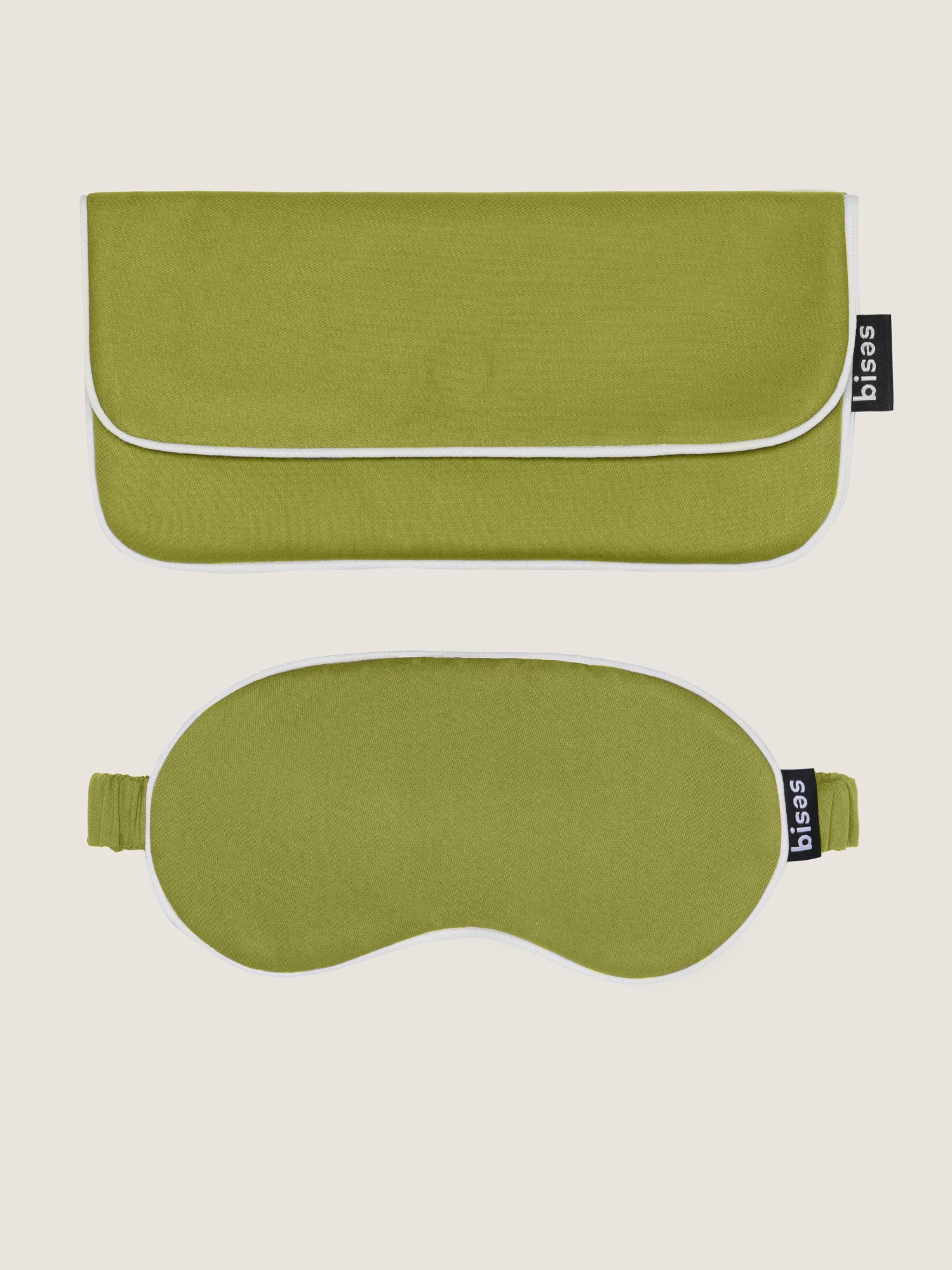 Сатинова маска для сну Bises Dreamline з чохлом у відтінку Pistachio Green з молочним кантом, вигляд зверху