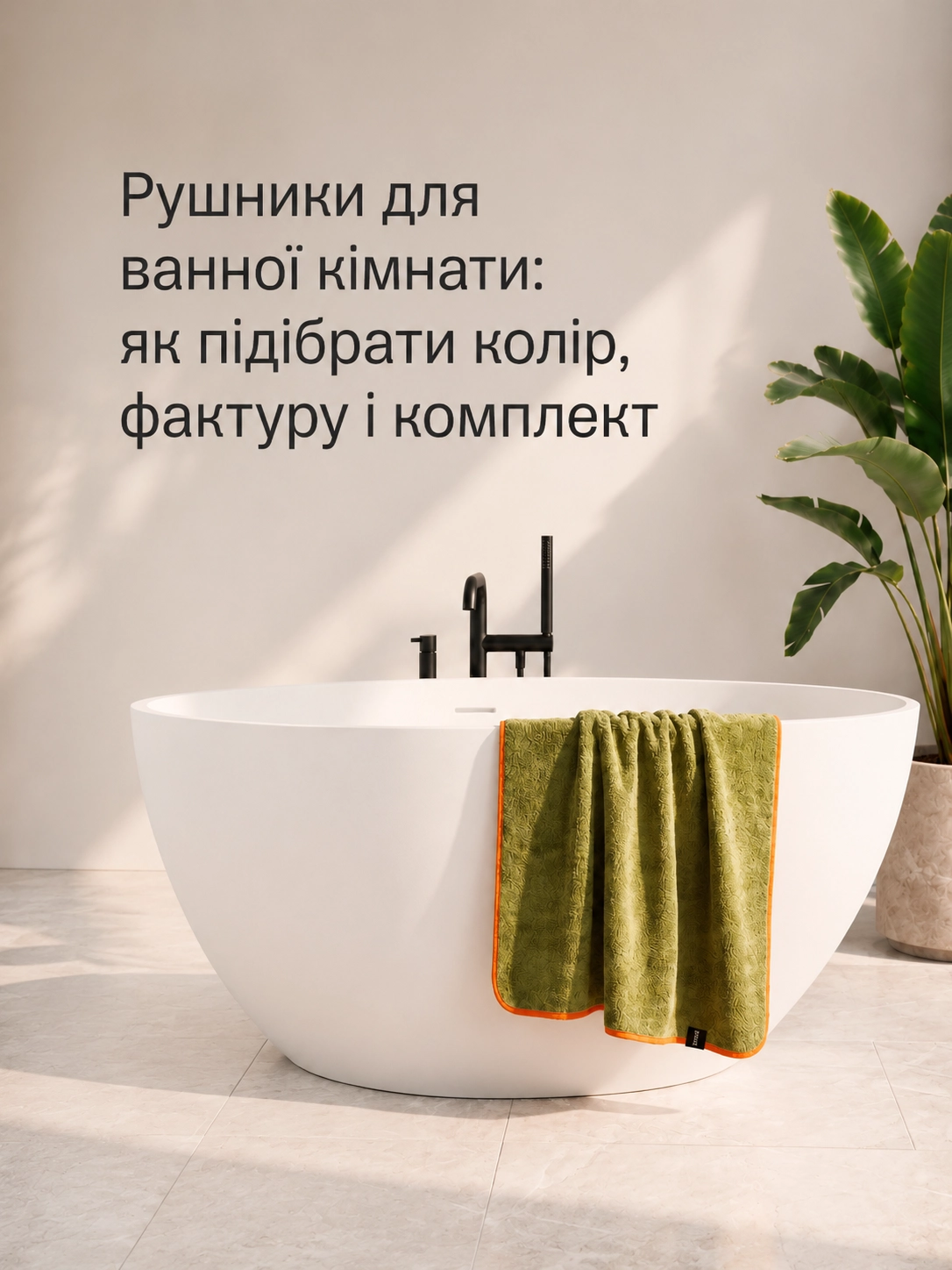Рушник Bises Nature Pistachio Green із помаранчевою окантовкою у світлій ванній кімнаті